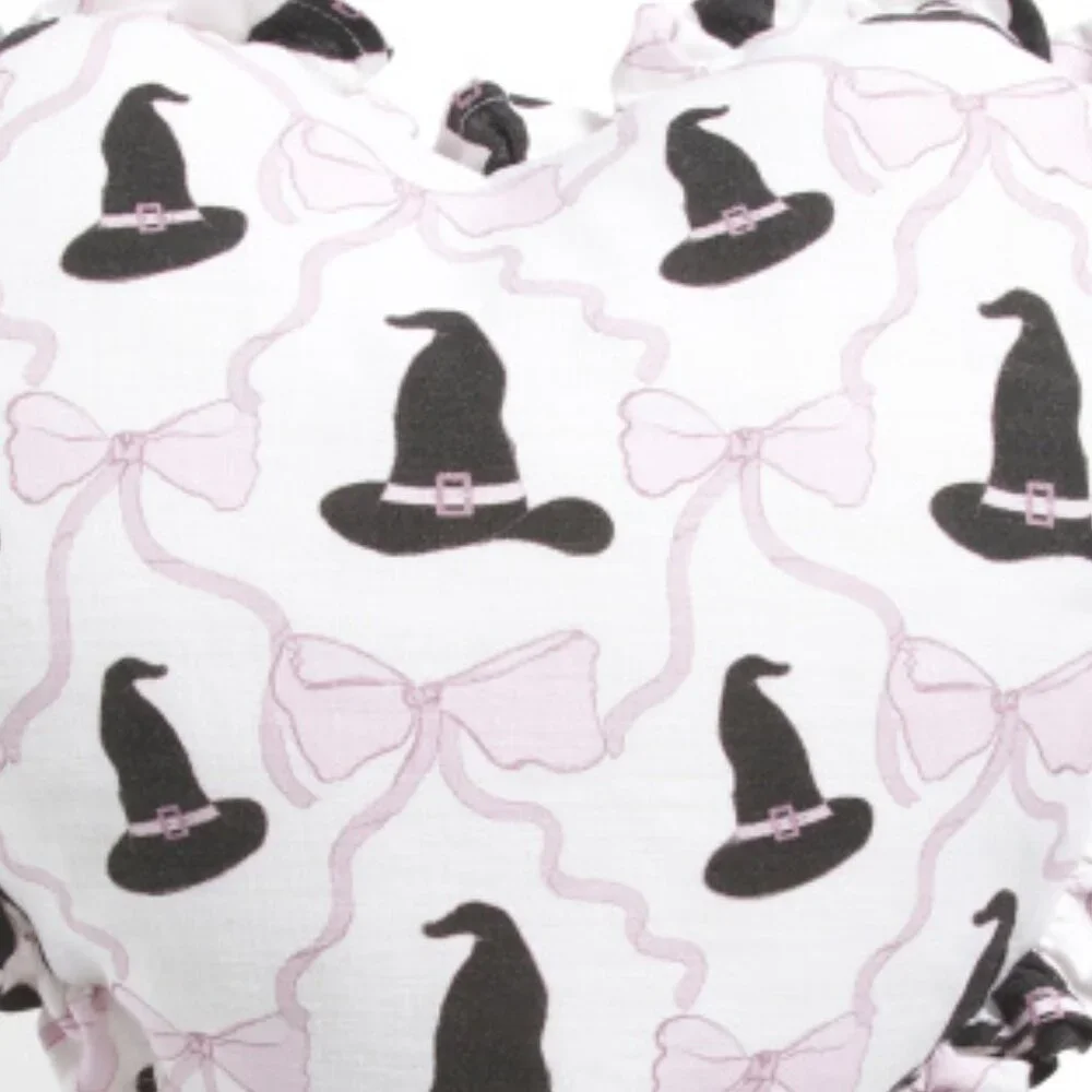 INDIGO 16x15 Witch Hat And Bow Printed Ruffle Pillow